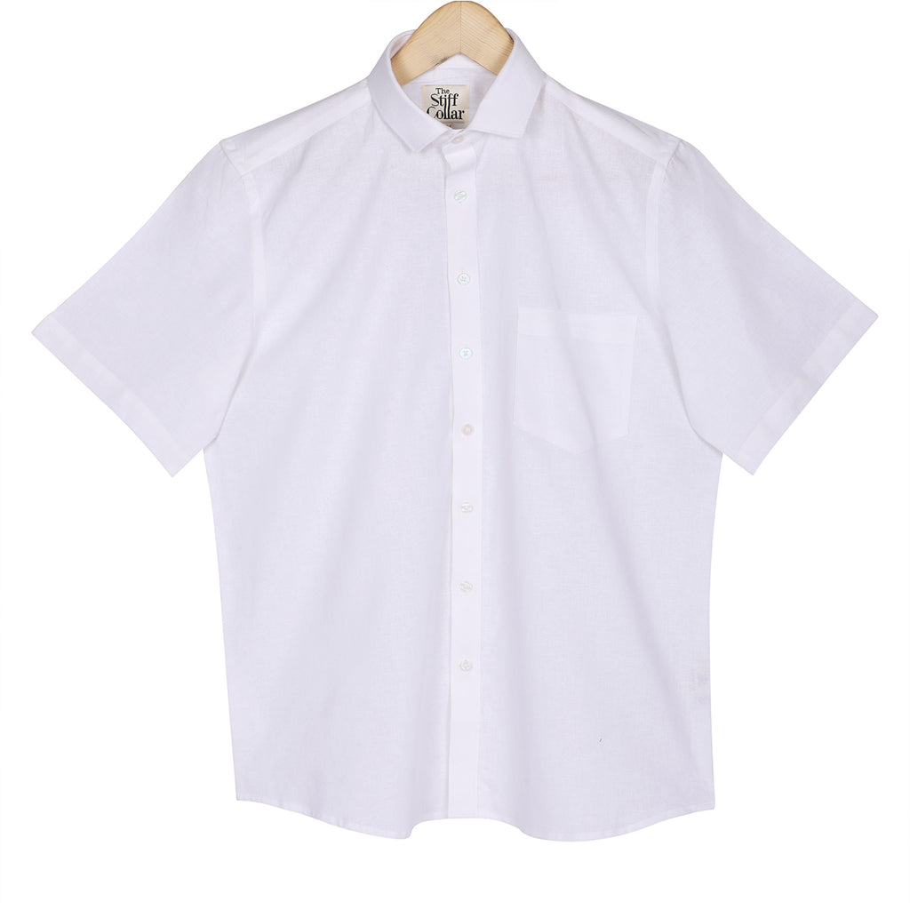 Natural White Pure Linen Half Sleeve Shirt