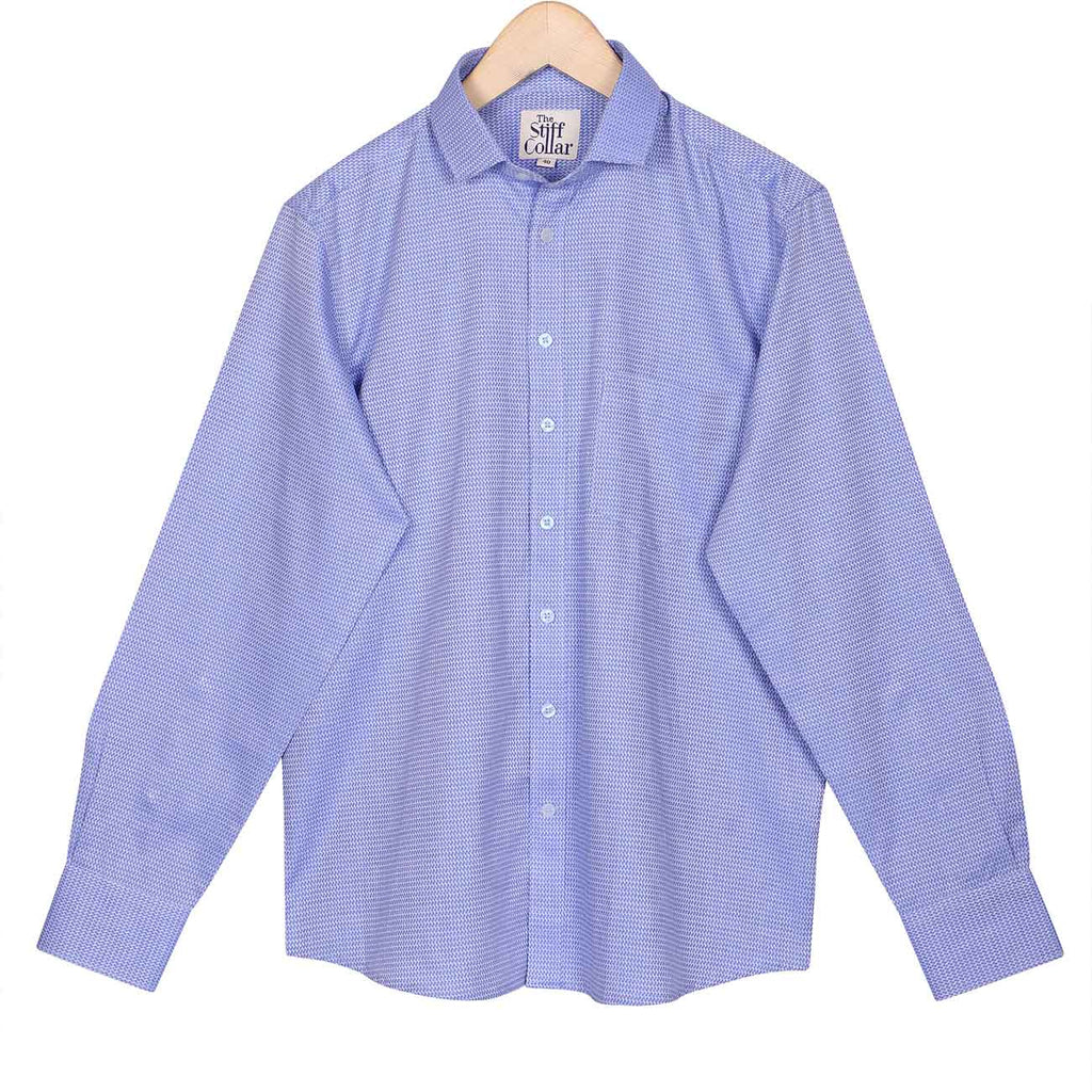Bright Blue Dobby Wrinkle-free Regular Fit 2 Ply Giza Cotton Shirt