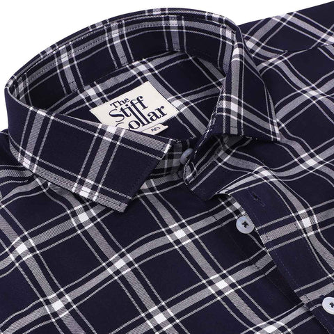 Navy White Big Checks Cotton Shirt