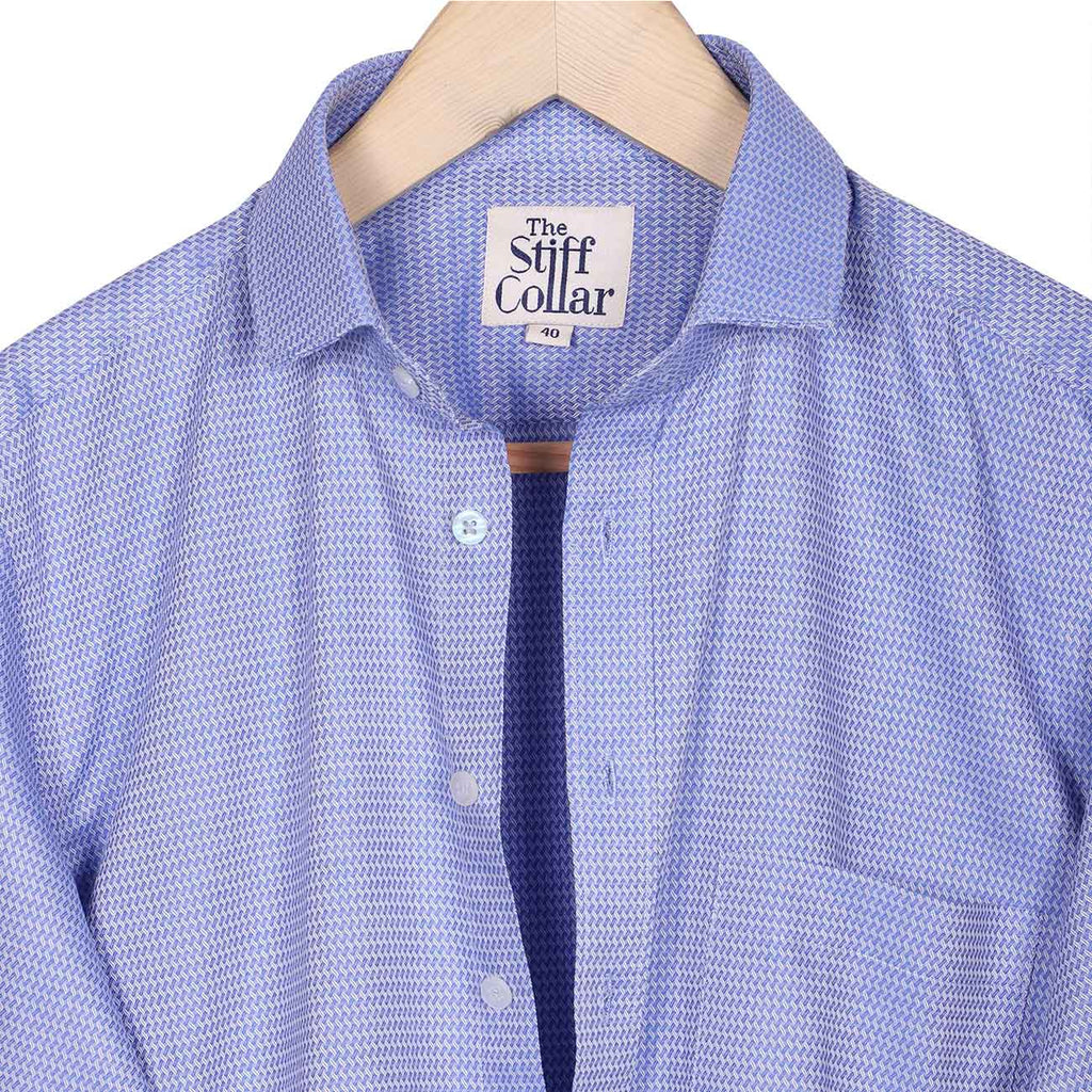 Bright Blue Dobby Wrinkle-free Regular Fit 2 Ply Giza Cotton Shirt