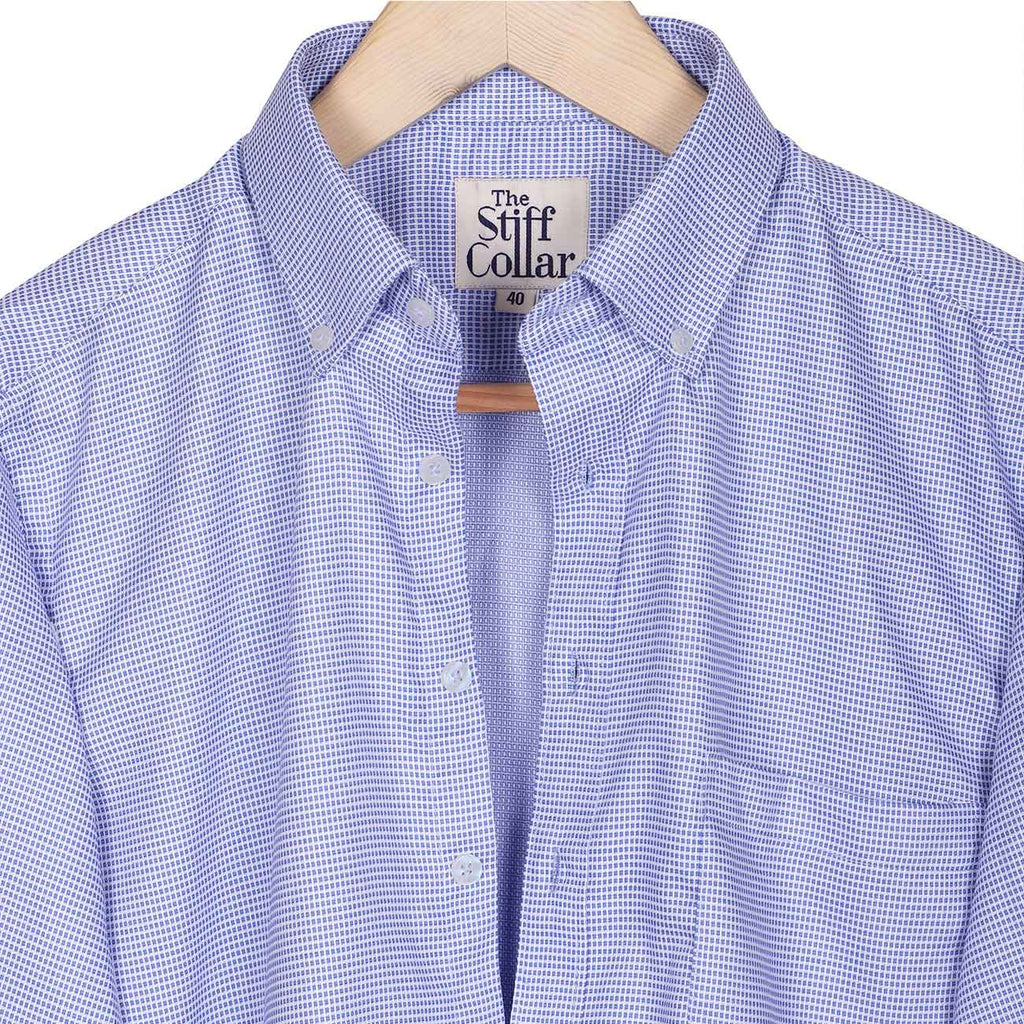 Sparkling Blue Dobby Wrinkle-free Button Down 2 Ply Giza Cotton Shirt