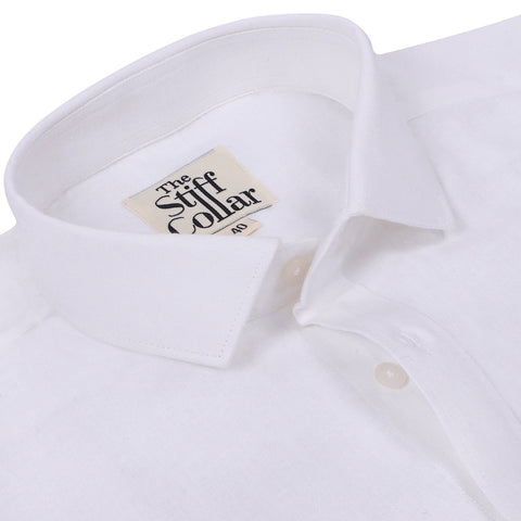 White Herringbone Mandarin Collar 2 Ply Giza Cotton Shirt