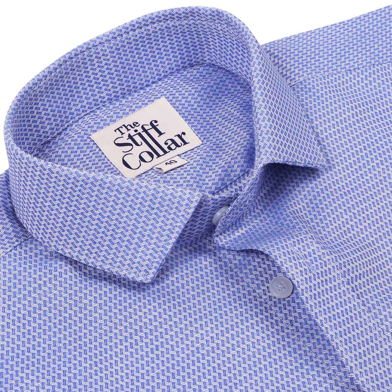 Bright Blue Dobby Wrinkle-free Regular Fit 2 Ply Giza Cotton Shirt