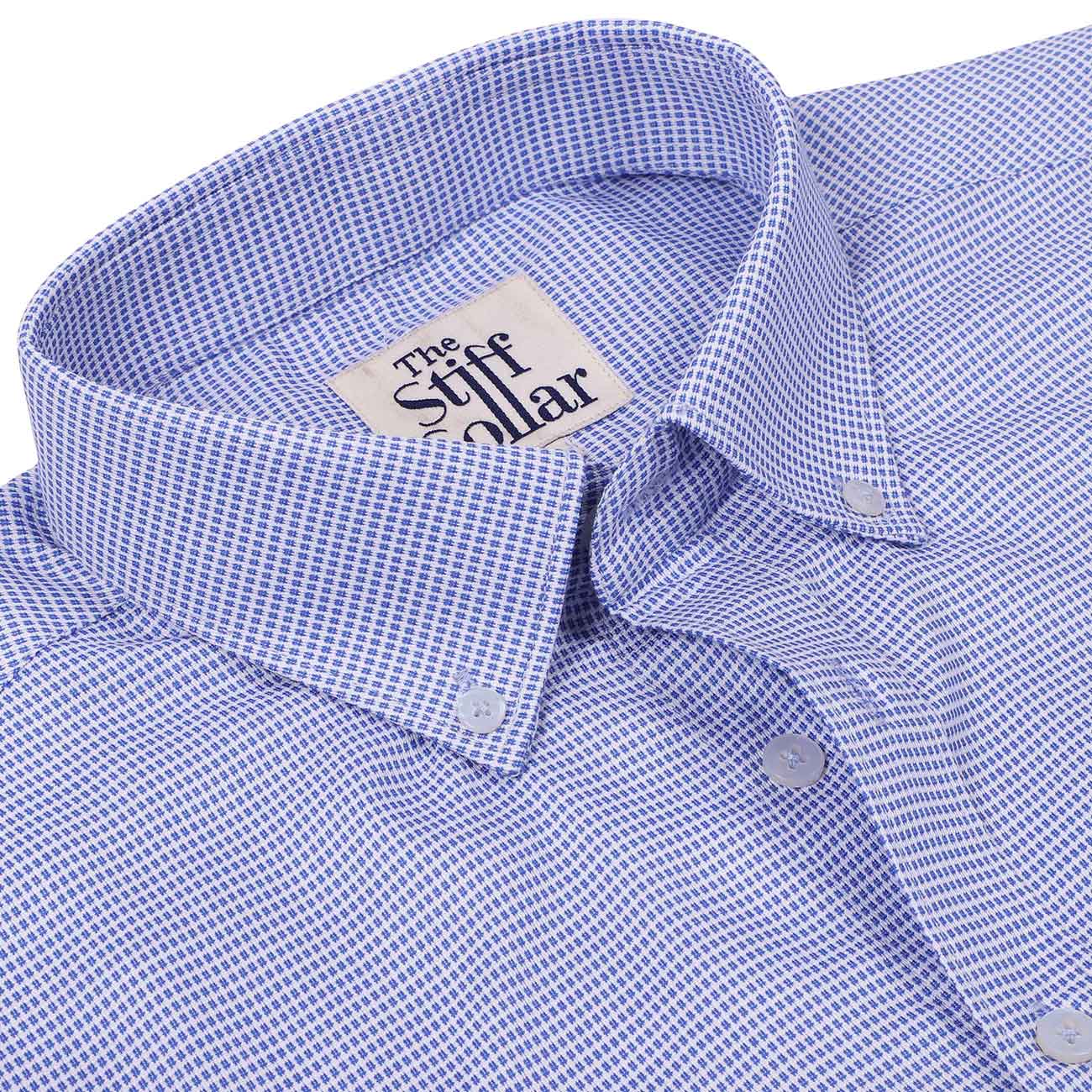 Sparkling Blue Dobby Wrinkle-free Button Down 2 Ply Giza Cotton Shirt