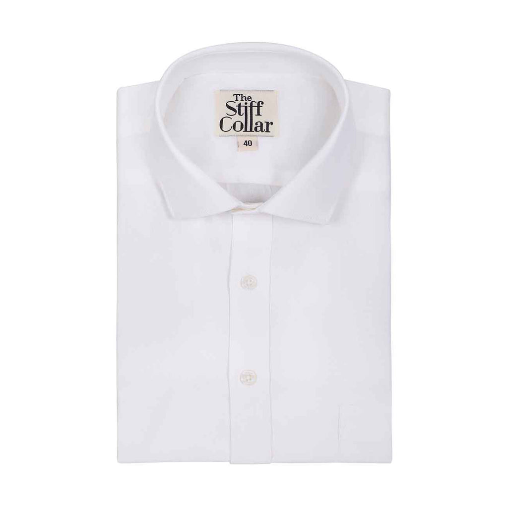 White Matte Dobby Half Sleeve Cotton Shirt