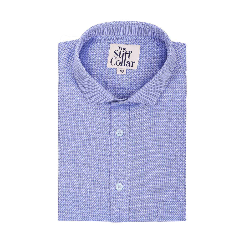 Bright Blue Dobby Wrinkle-free Regular Fit 2 Ply Giza Cotton Shirt