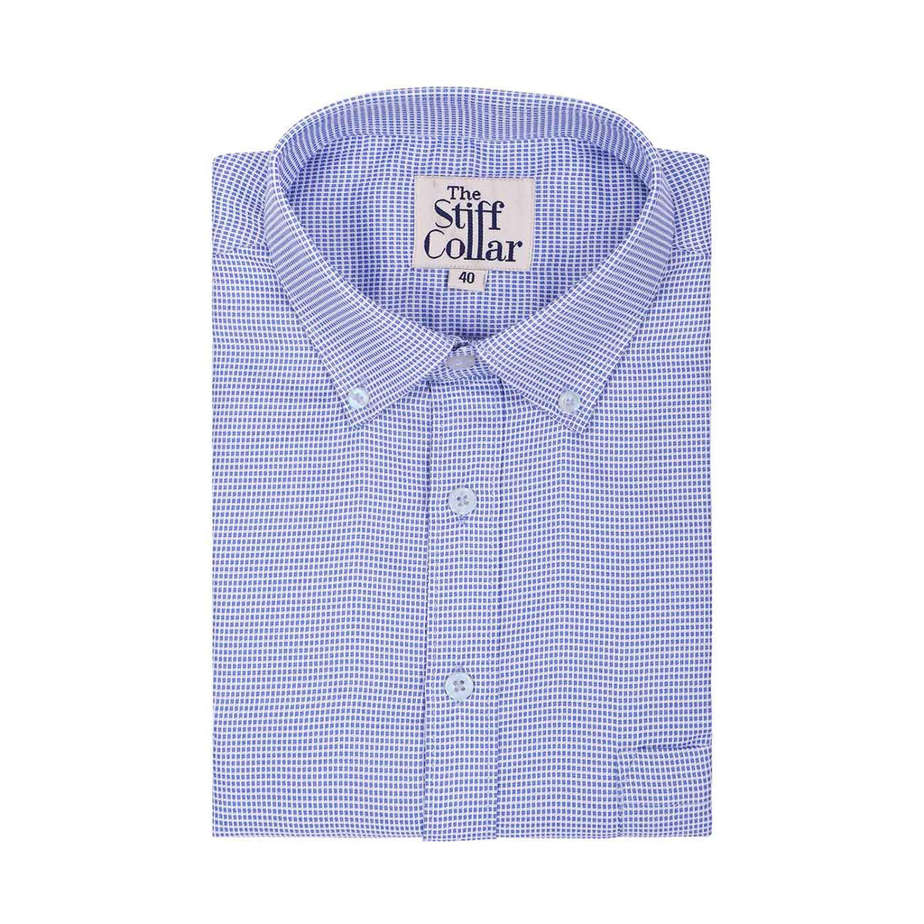 Sparkling Blue Dobby Wrinkle-free Button Down 2 Ply Giza Cotton Shirt