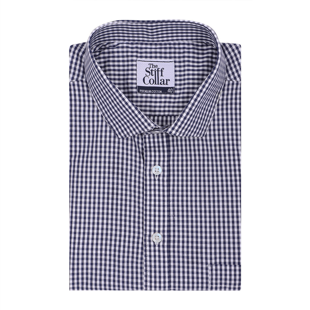 Navy Gingham Half Sleeves Cotton Shirt