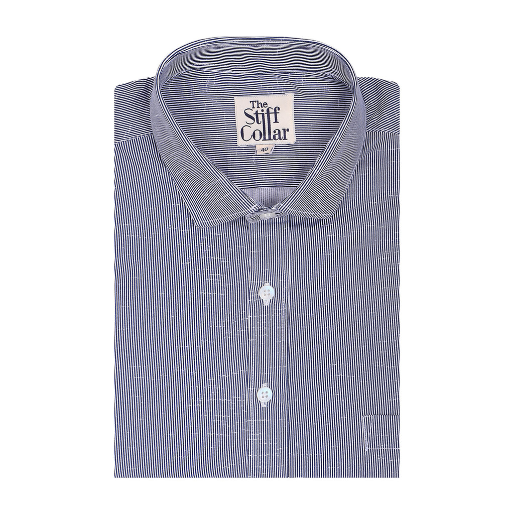 Grey Pencil Stripes Regular Fit Cotton Shirt
