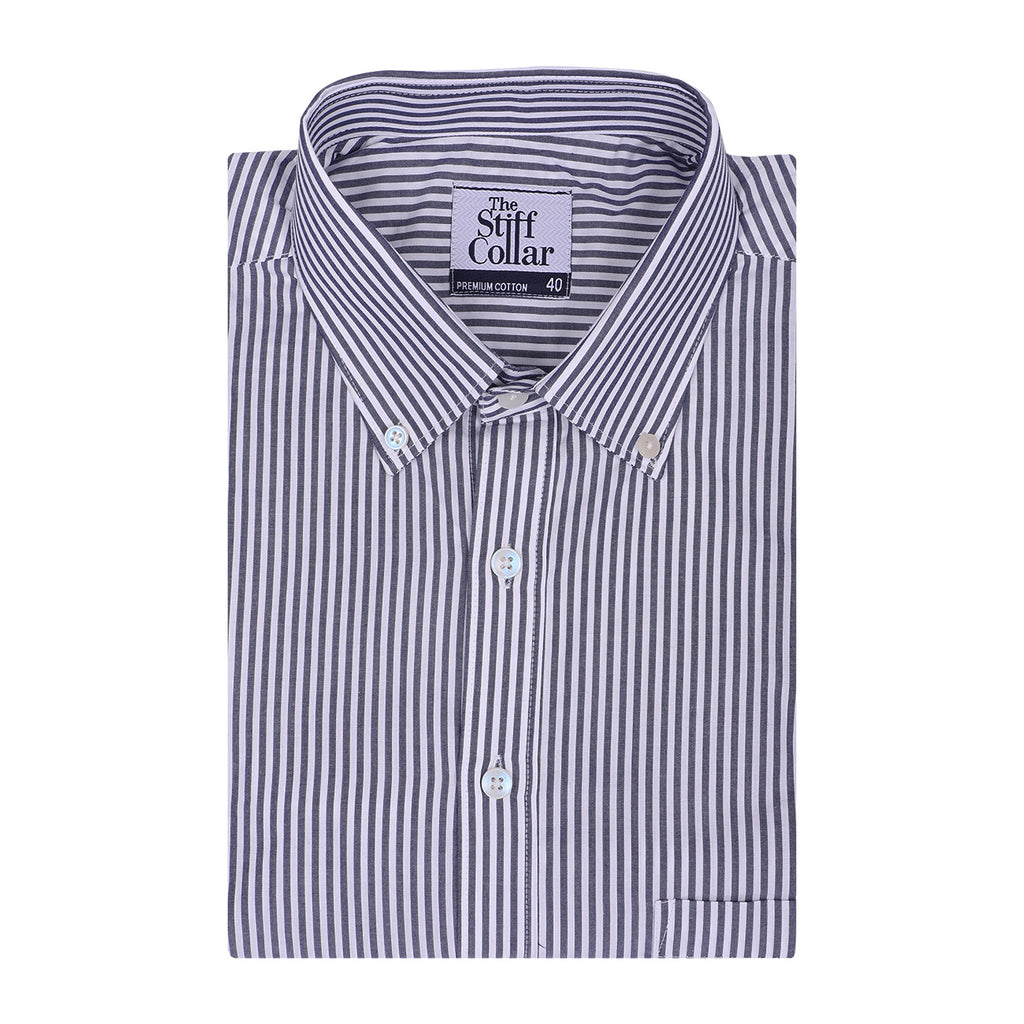 Navy Candy Stripe Button Down Cotton Shirt