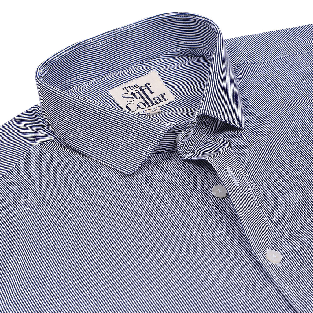 Grey Pencil Stripes Regular Fit Cotton Shirt