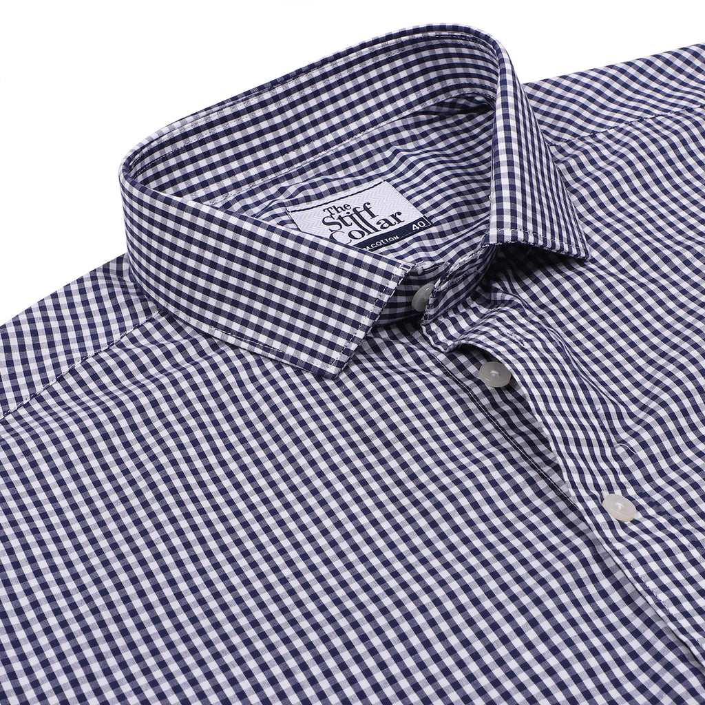 Navy Gingham Half Sleeves Cotton Shirt