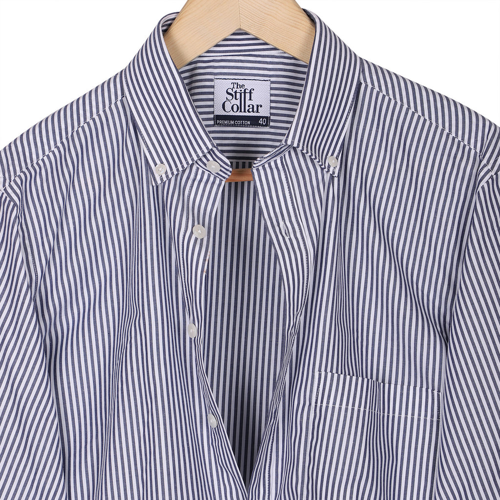 Navy Candy Stripe Button Down Cotton Shirt
