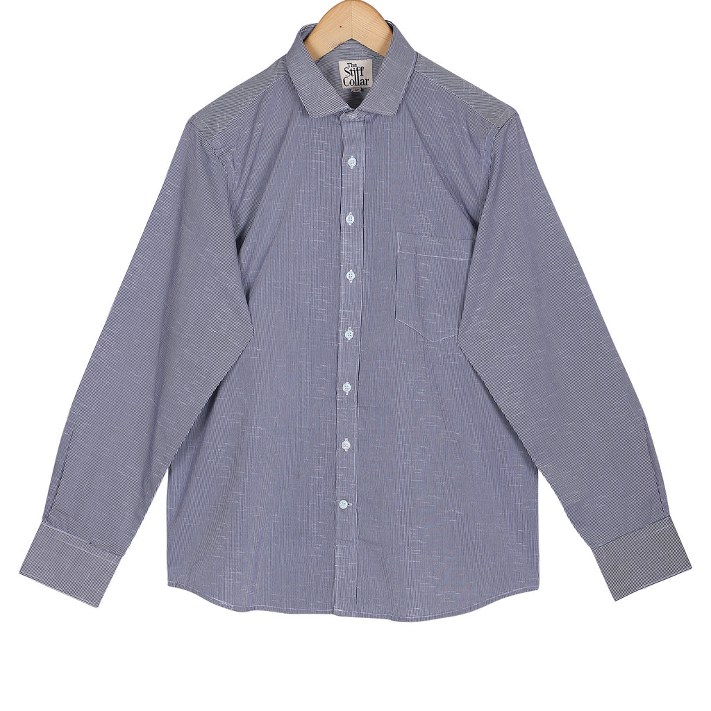 Grey Pencil Stripes Regular Fit Cotton Shirt