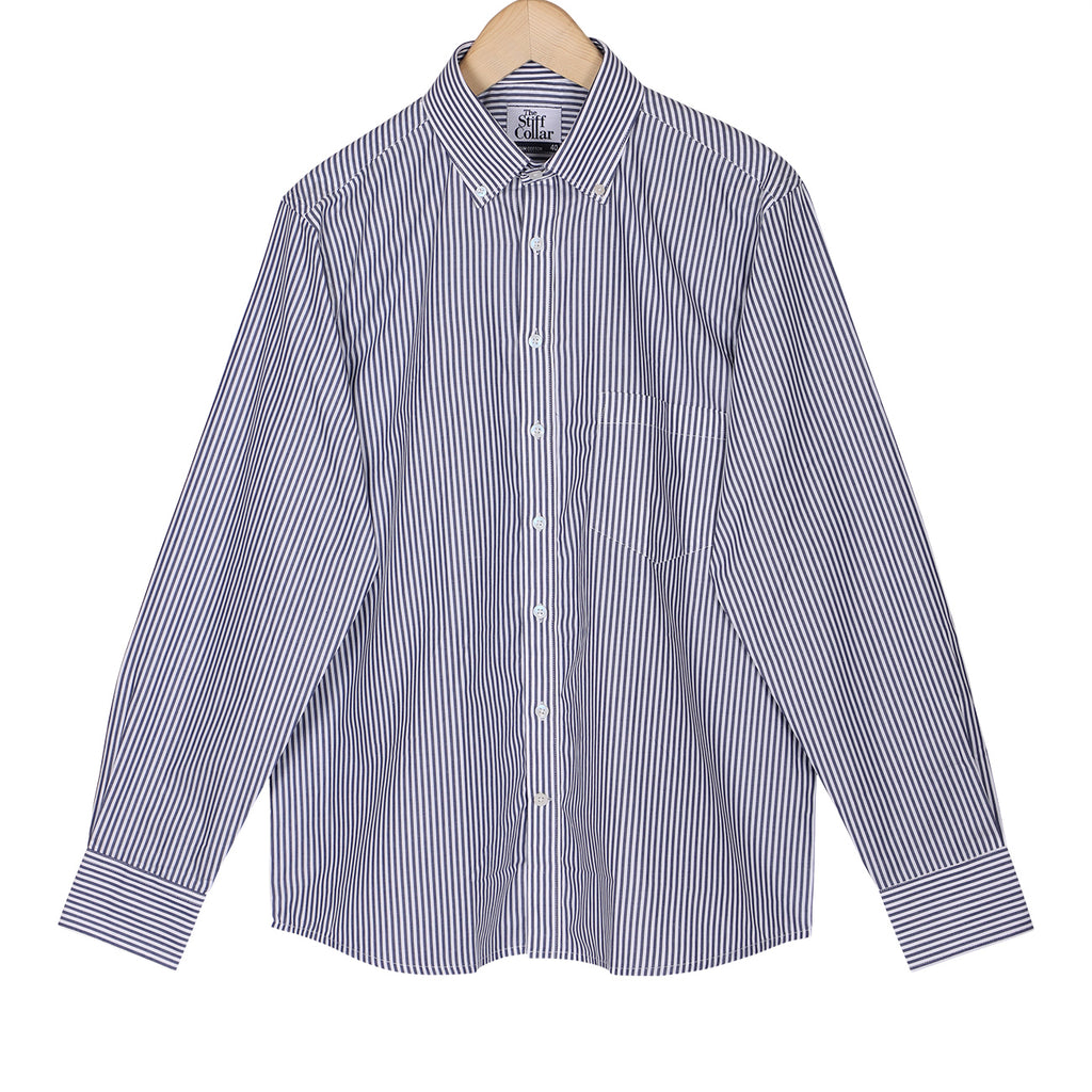 Navy Candy Stripe Button Down Cotton Shirt