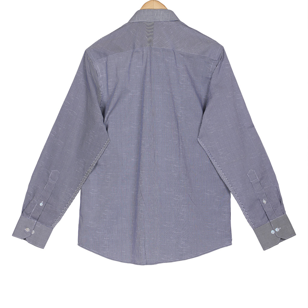 Grey Pencil Stripes Regular Fit Cotton Shirt