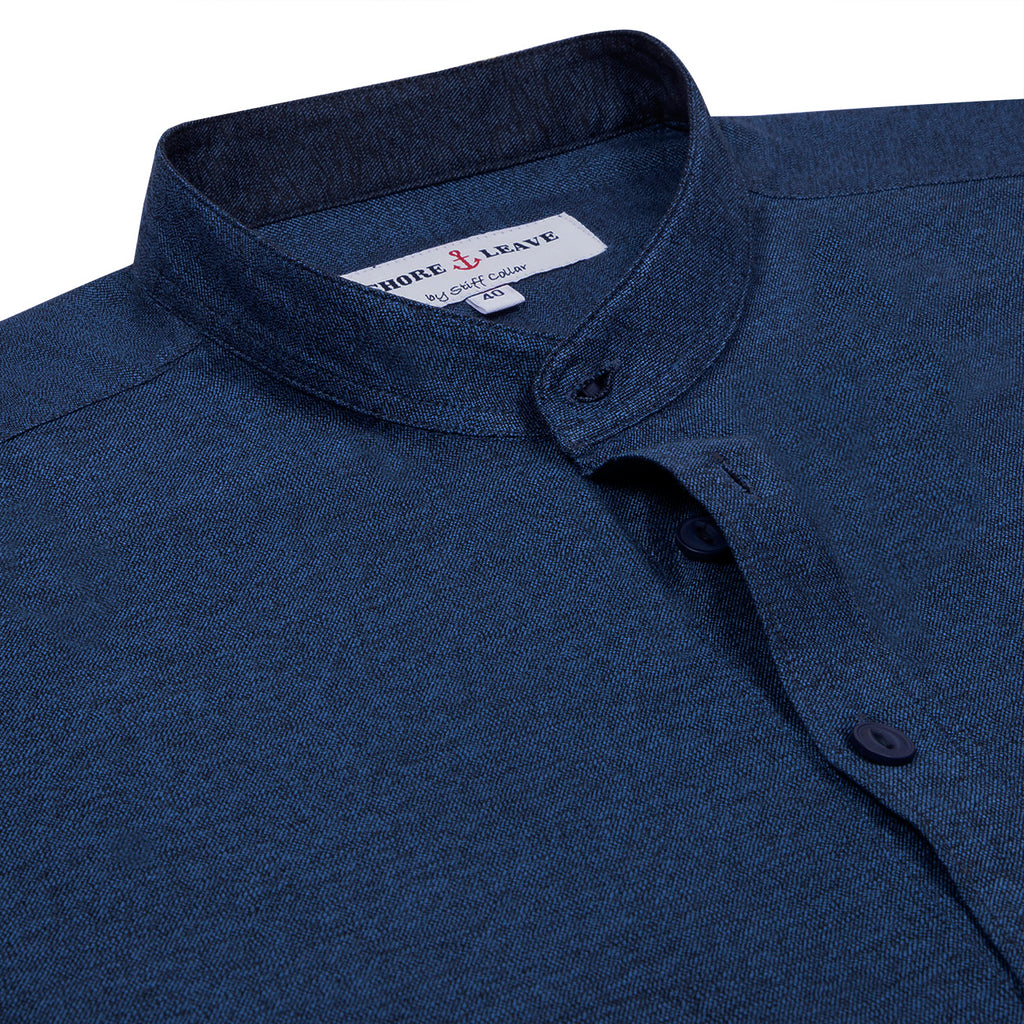 Premium Metallic Blue Melange Casual Mandarin Collar Shirt
