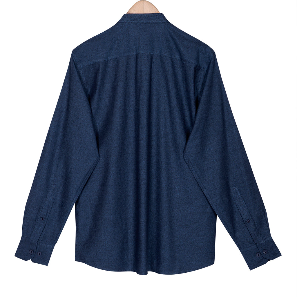 Premium Metallic Blue Melange Casual Mandarin Collar Shirt