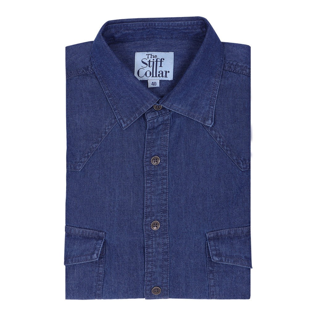 Blue Indigo Washed Denim Shirt