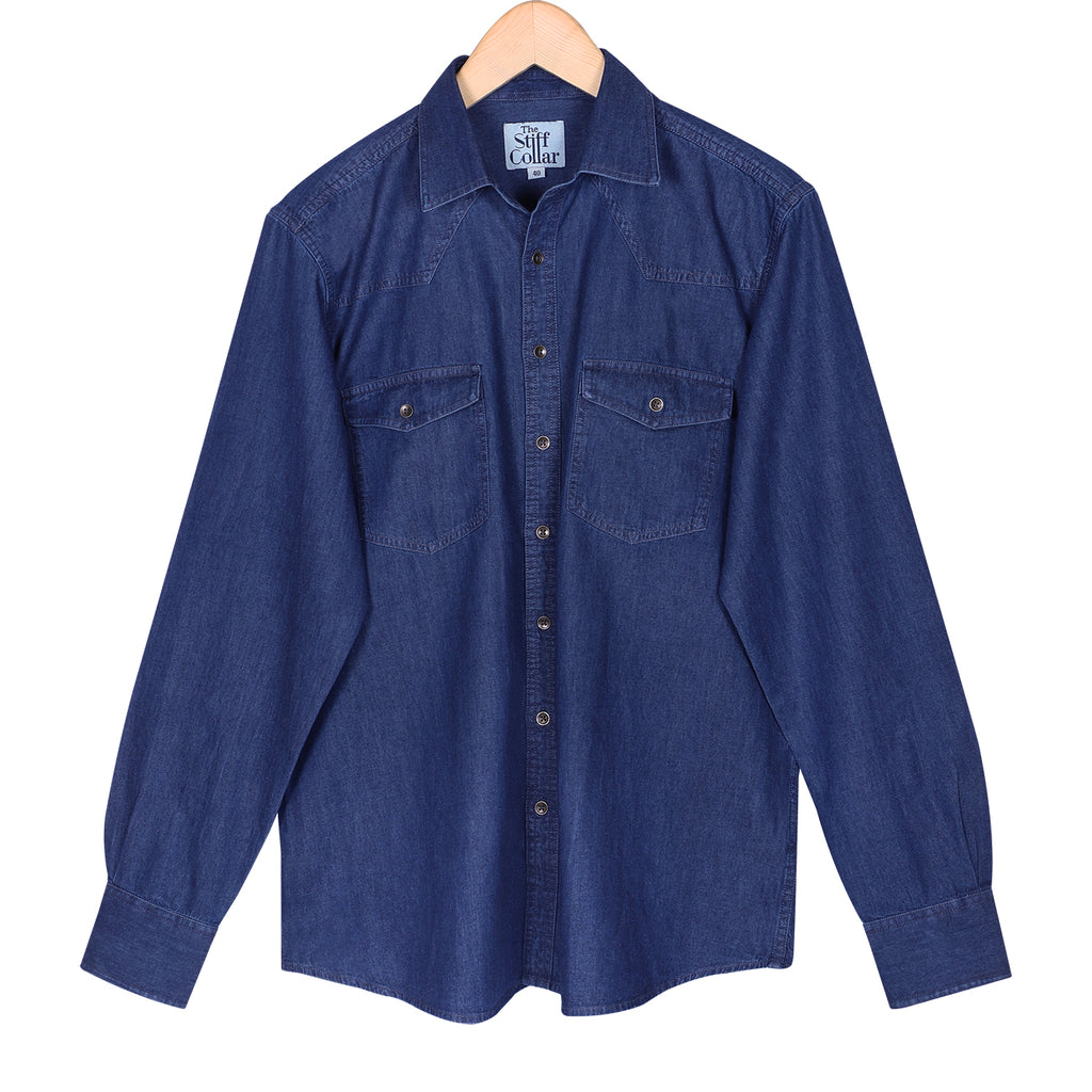 Blue Indigo Washed Denim Shirt –