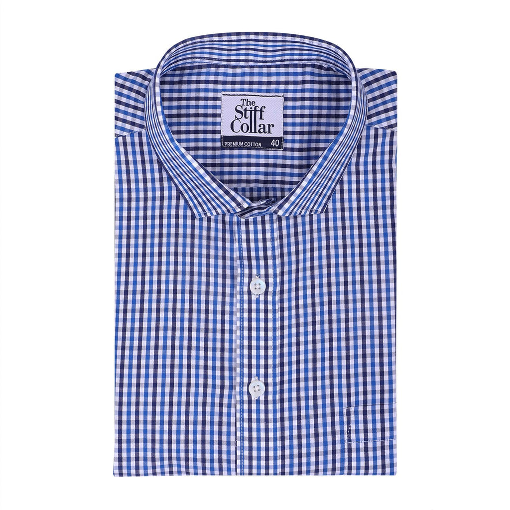 Monti Ultramarine Blue Gingham Checks Half Sleeve Shirt