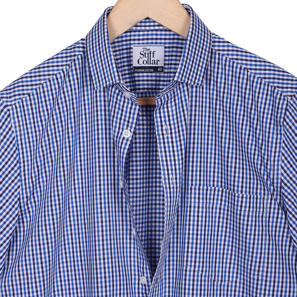 Monti Ultramarine Blue Gingham Checks Half Sleeve Shirt