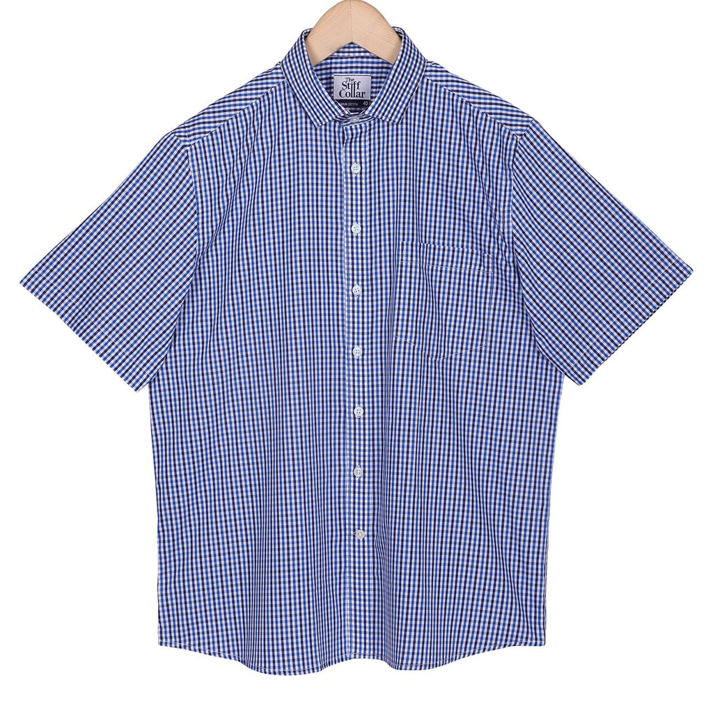 Monti Ultramarine Blue Gingham Checks Half Sleeve Shirt