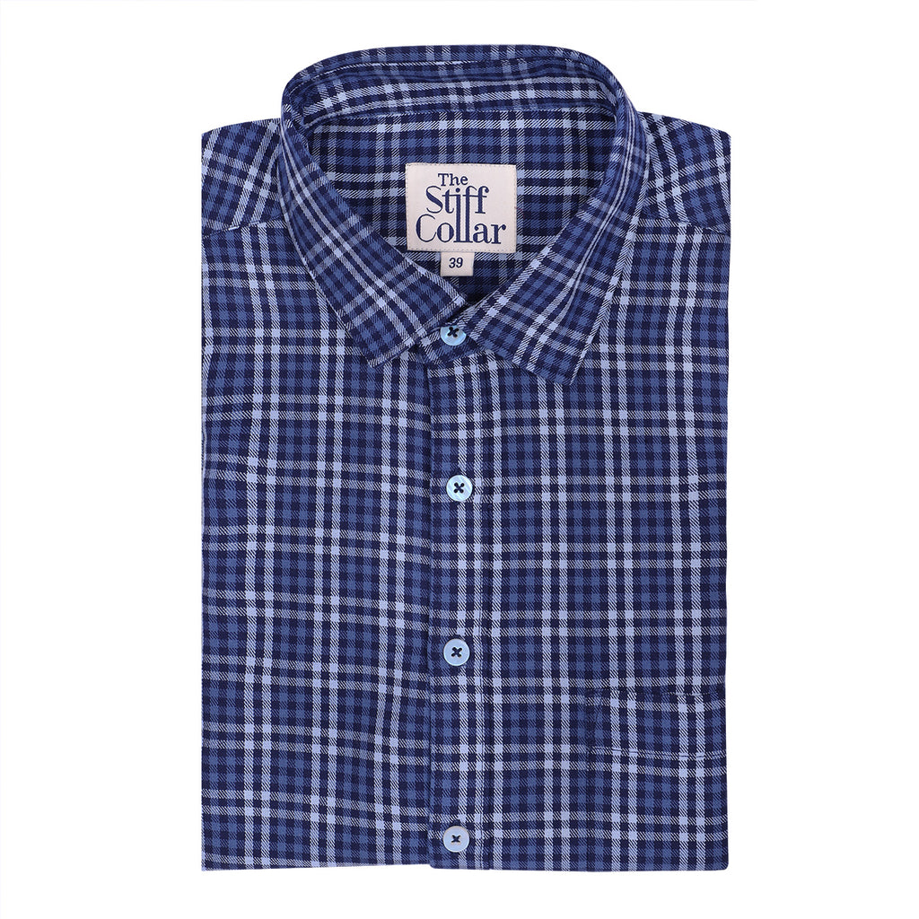 Navy Blue Half Sleeve Checks Regular Fit Shirt