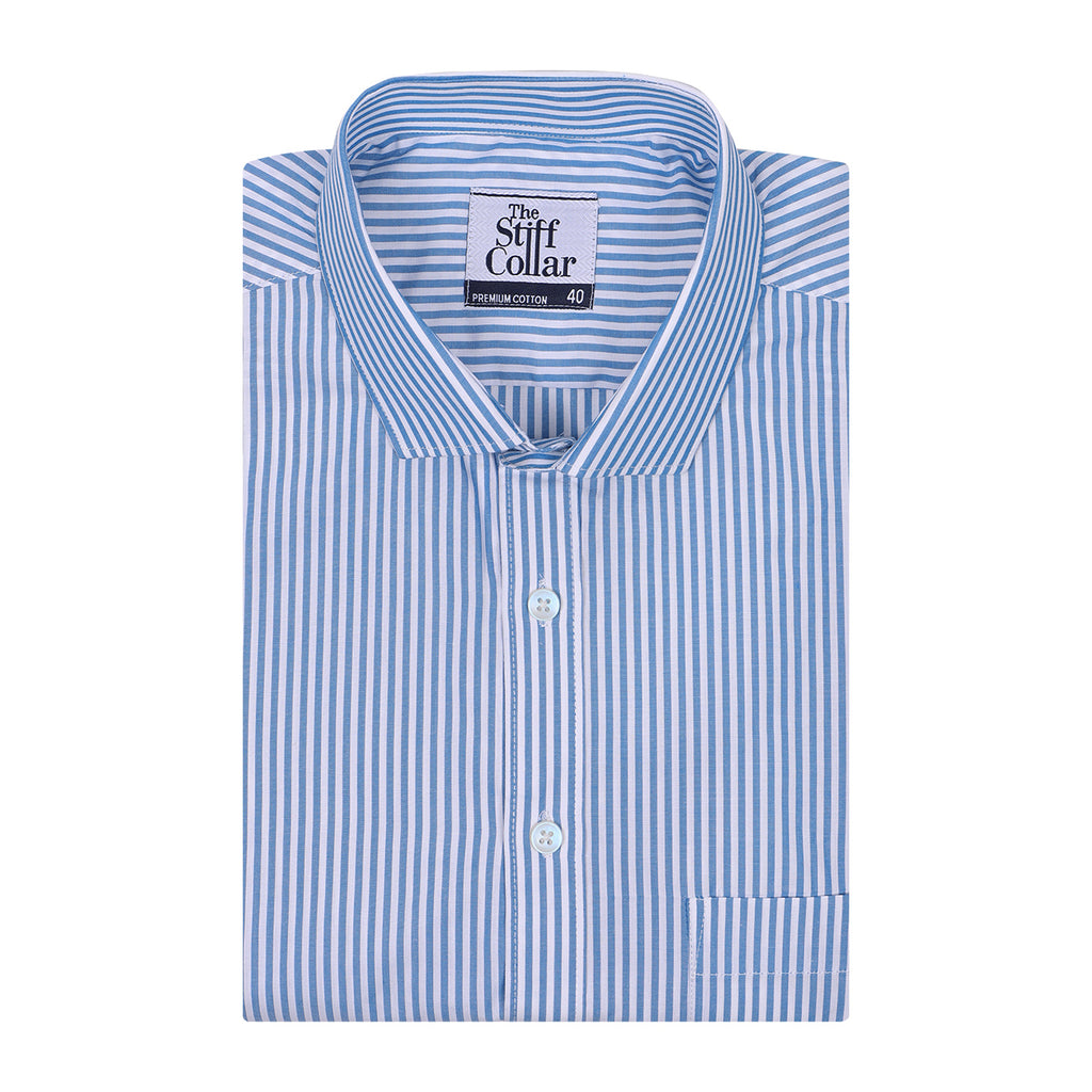 Azure Blue Candy Stripe Cotton Shirt