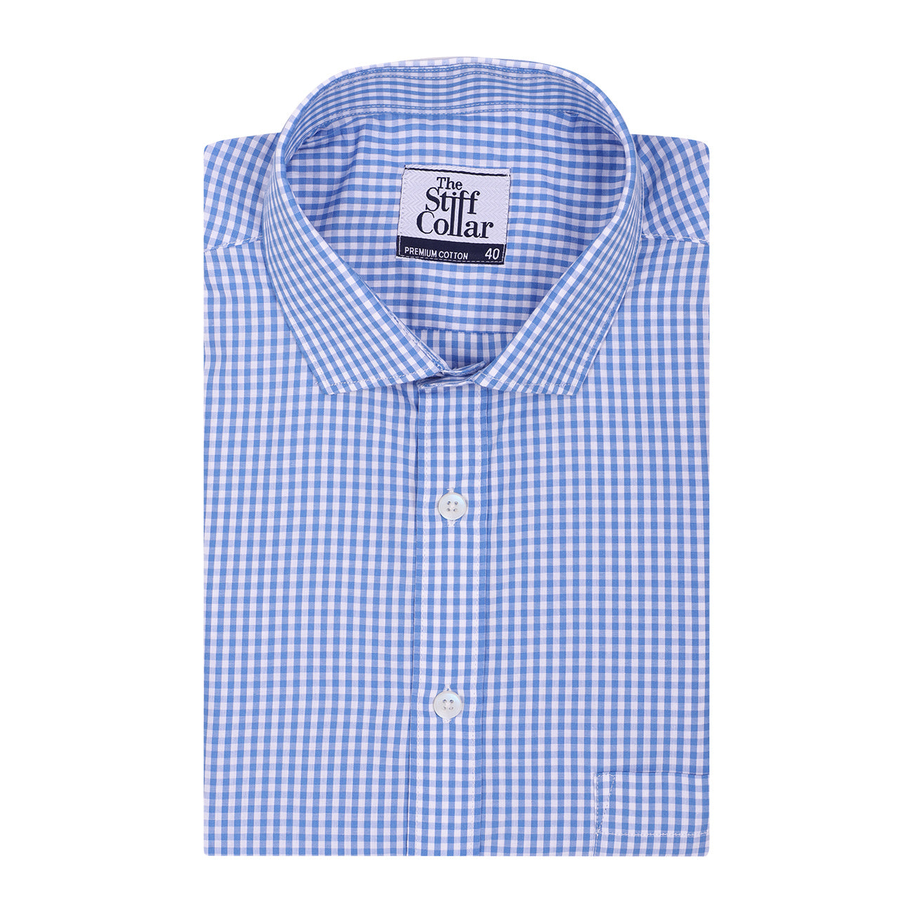 Azure Blue Gingham Half Sleeve Cotton Shirt