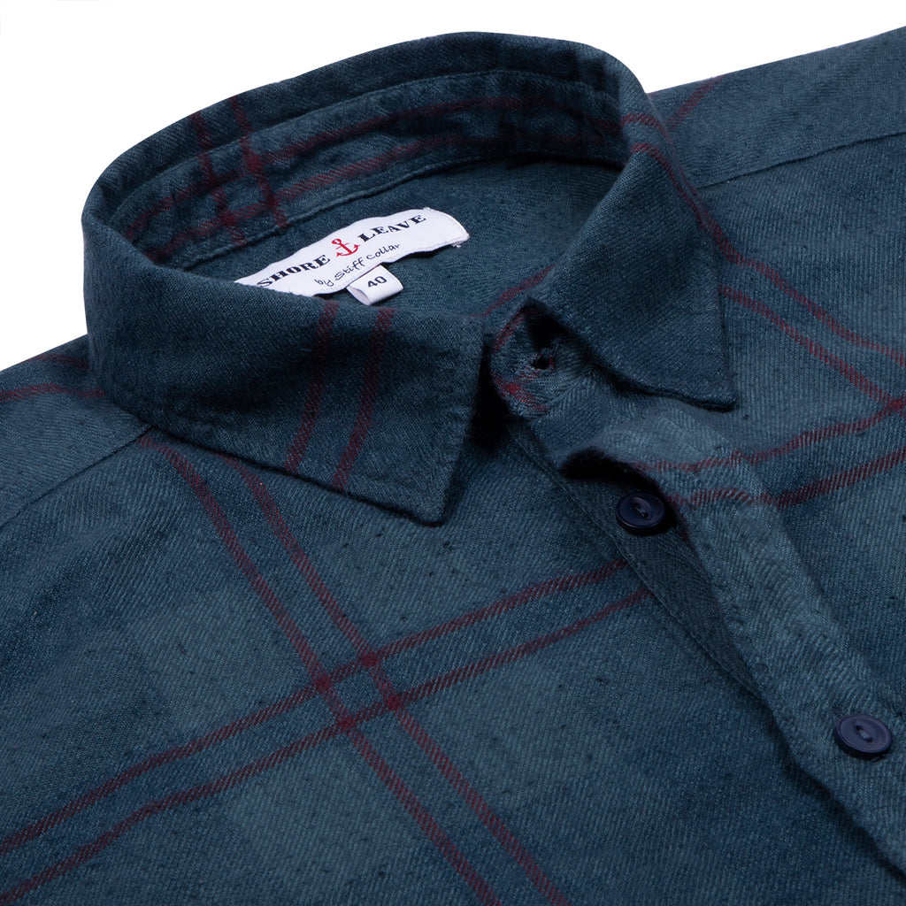 Wolf Navy Grey Check Overdyed Ball Wash Shirt