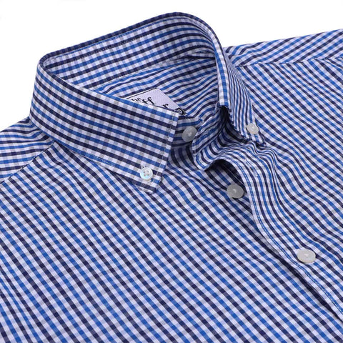 Luthai Prussian Navy Glen Plaid Checks Half Sleeve 2 Ply Giza Cotton Shirt