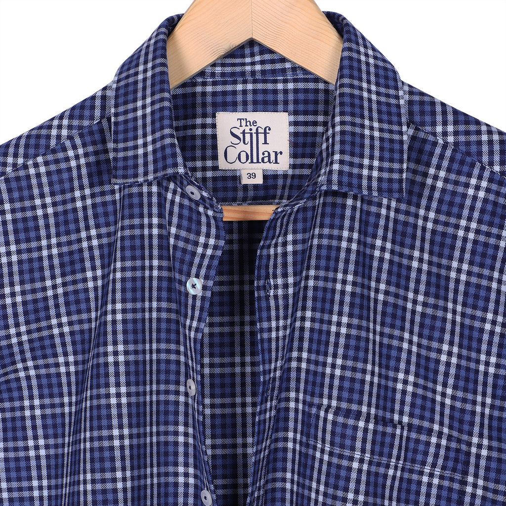 Navy Blue Half Sleeve Checks Regular Fit Shirt