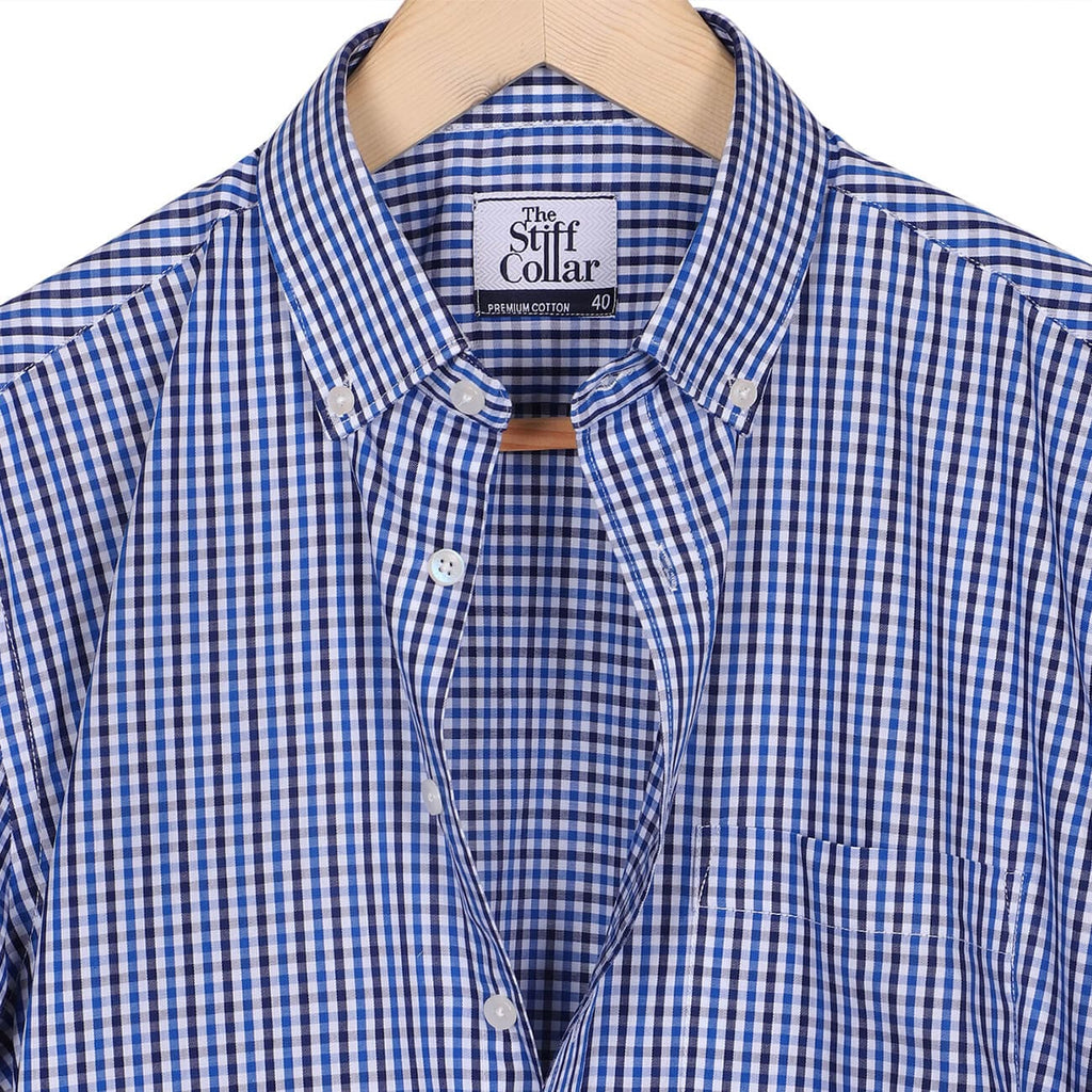 Monti Ultramarine Blue Button-Down Gingham Checks Shirt ...