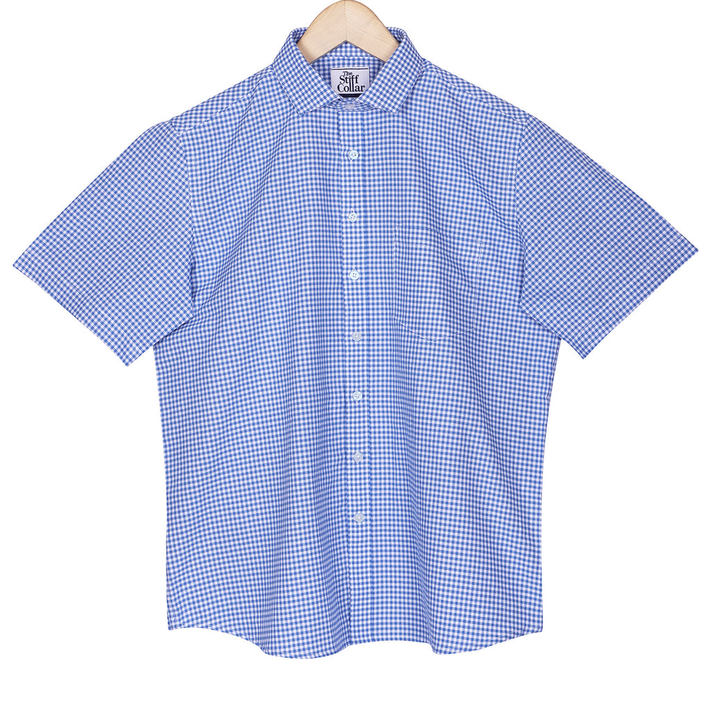 Azure Blue Gingham Half Sleeve Cotton Shirt