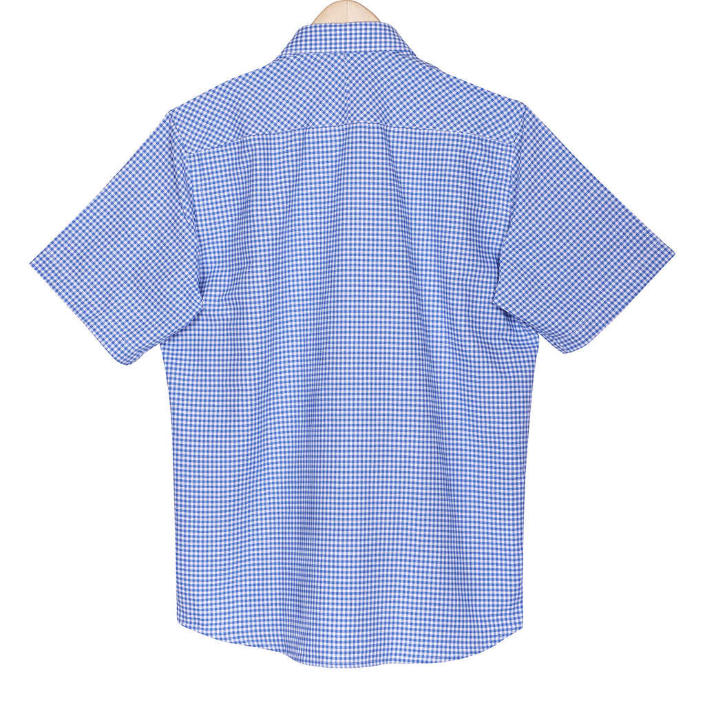 Azure Blue Gingham Half Sleeve Cotton Shirt