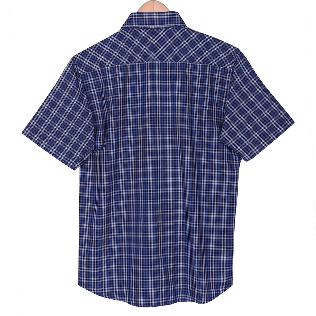 Navy Blue Half Sleeve Checks Regular Fit Shirt