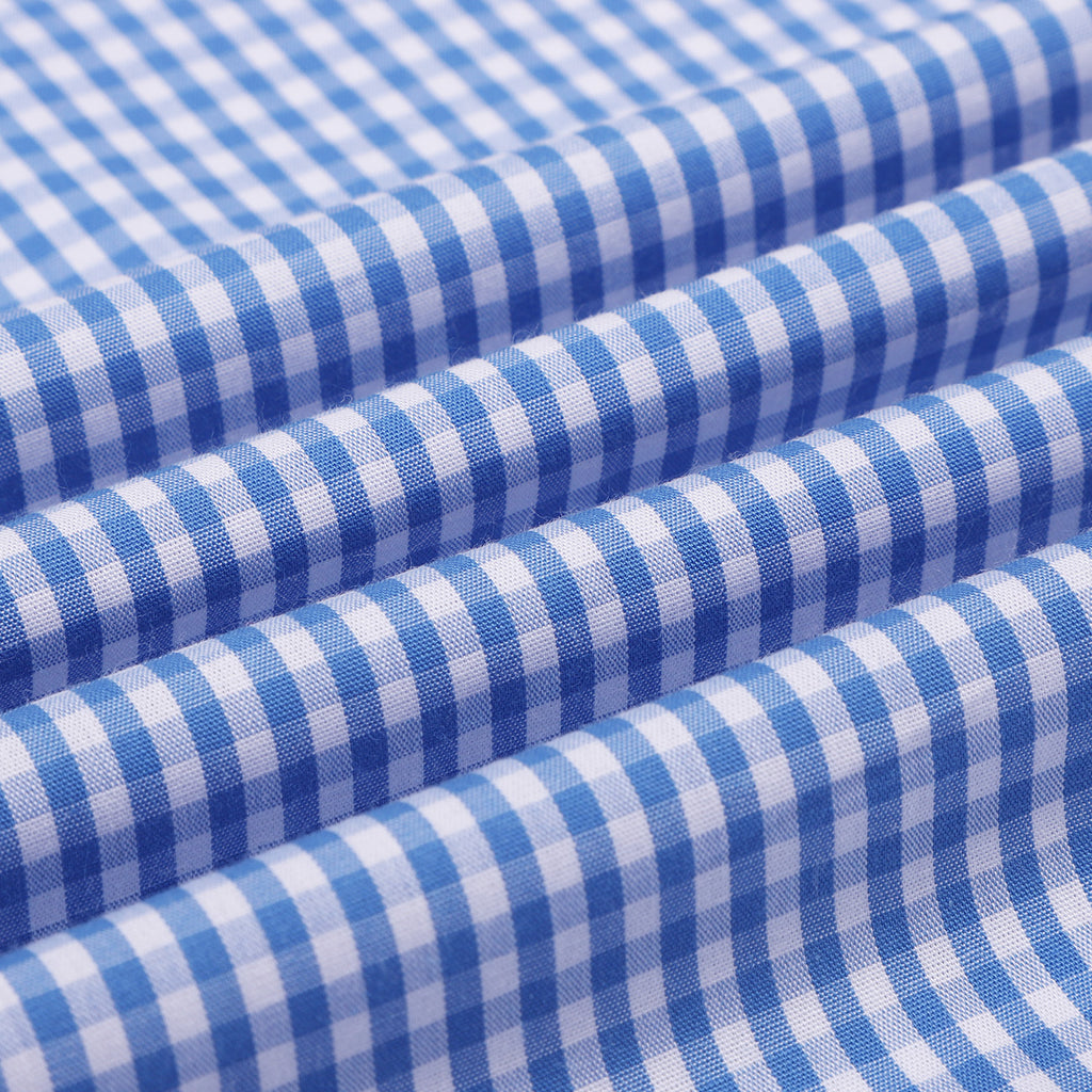 Azure Blue Gingham Half Sleeve Cotton Shirt