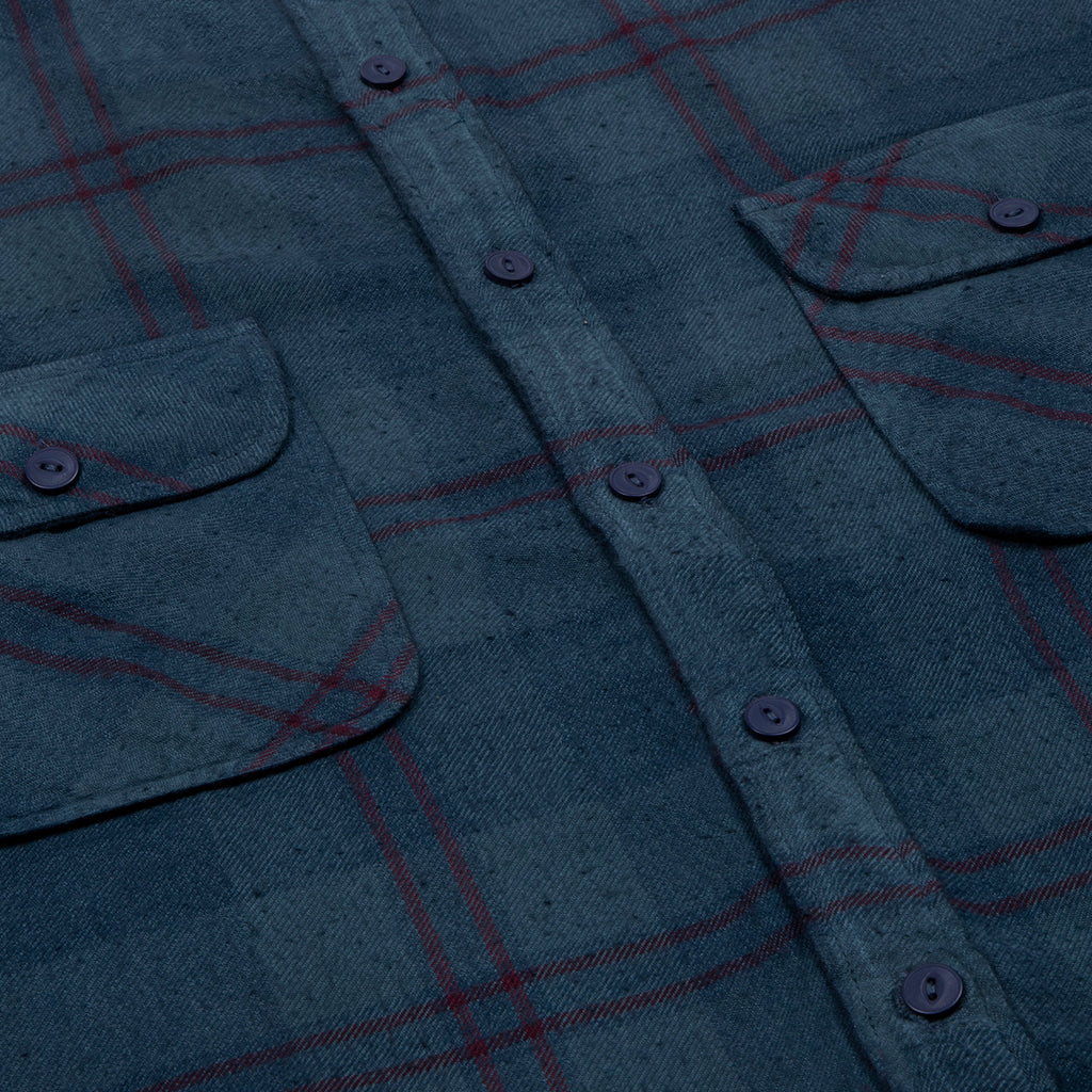 Wolf Navy Grey Check Overdyed Ball Wash Shirt