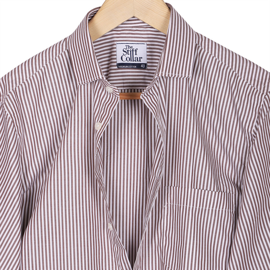 Pecan Brown Candy Stripe Cotton Shirt