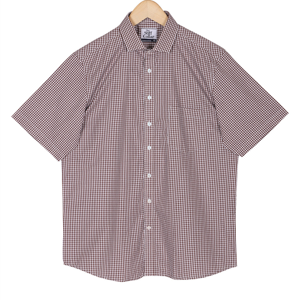 Brown Gingham Half Sleeves Cotton Shirt
