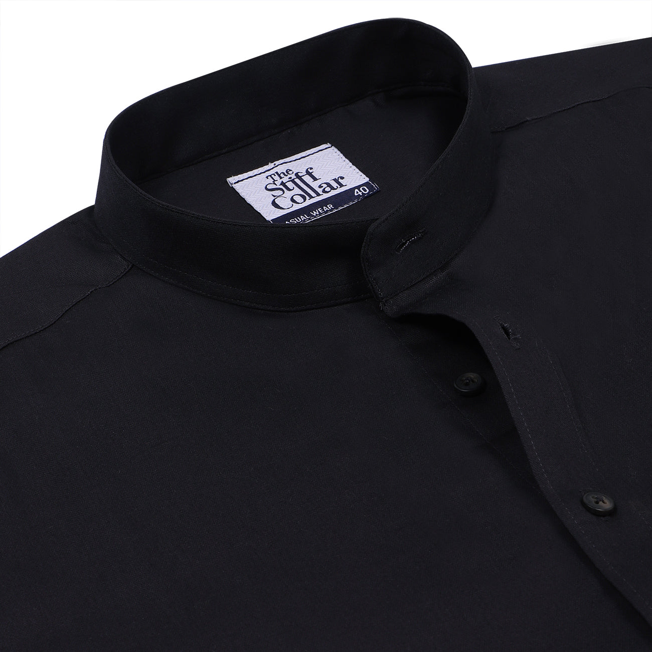 Coal Black Mandarin Collar Cotton Shirt