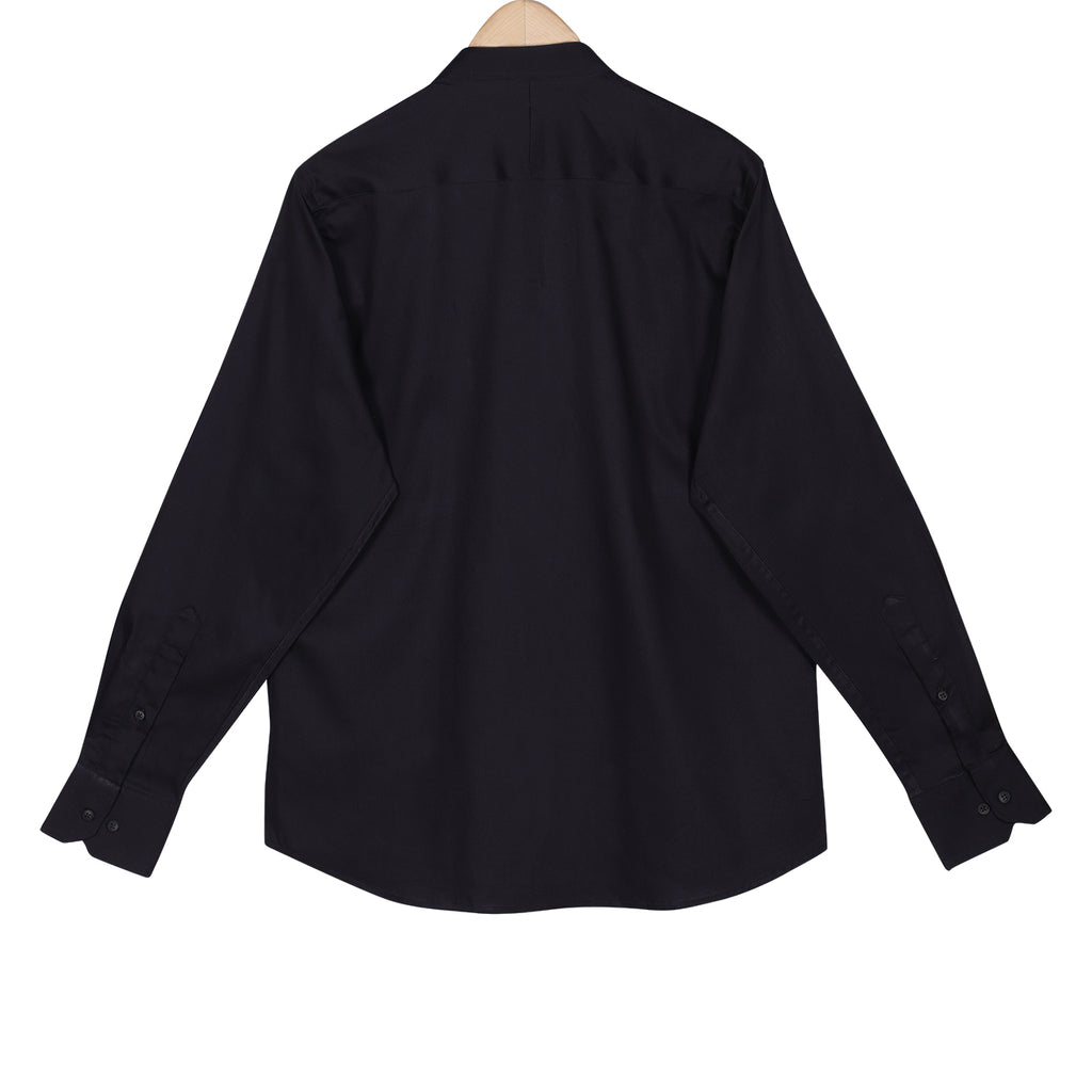 Coal Black Mandarin Collar Cotton Shirt