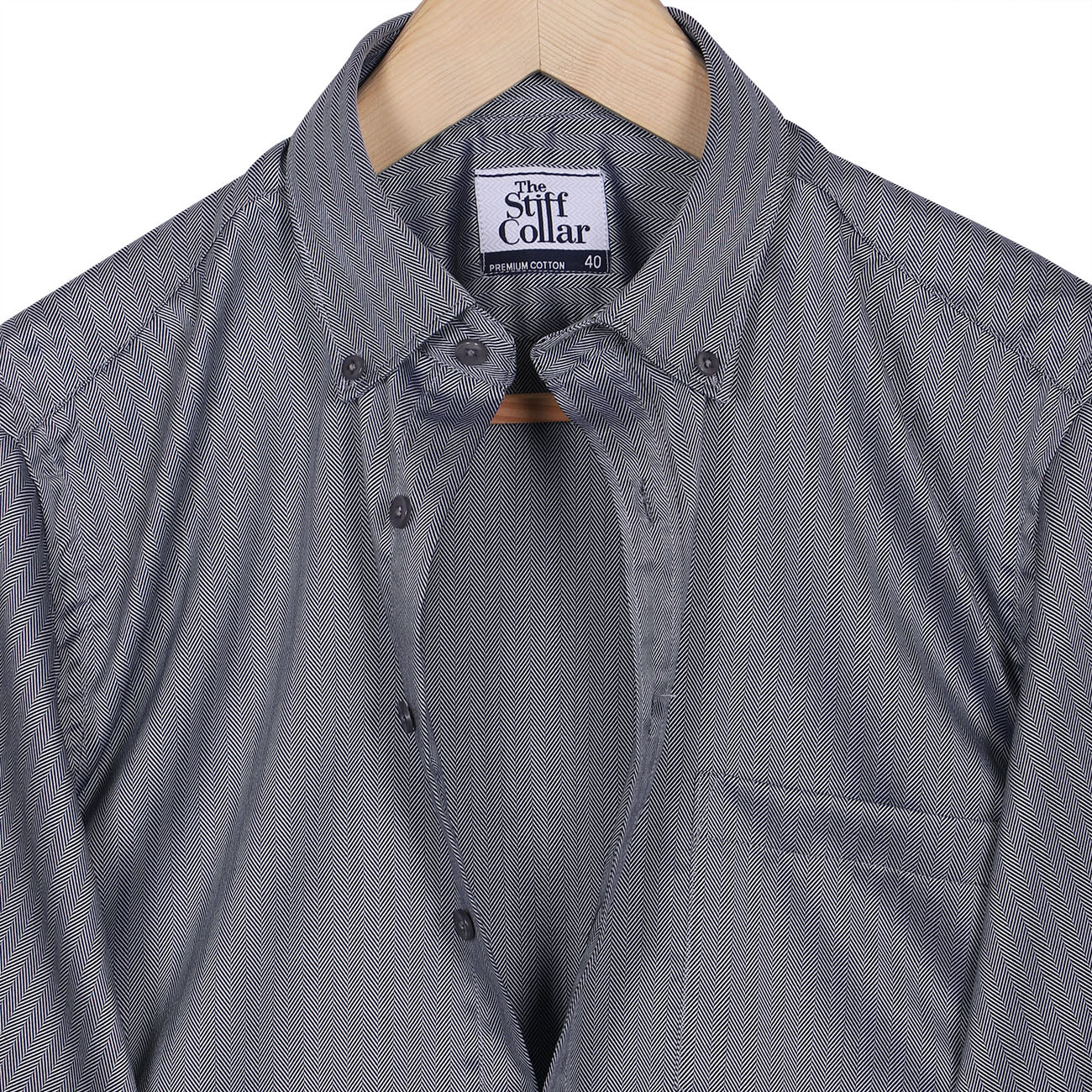 Luthai Grey Herringbone Button Down 2 Ply Premium Giza Cotton Shirt