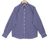 Luthai Navy Blue Button-Down Gingham Checks 2 Ply Giza Cotton Shirt