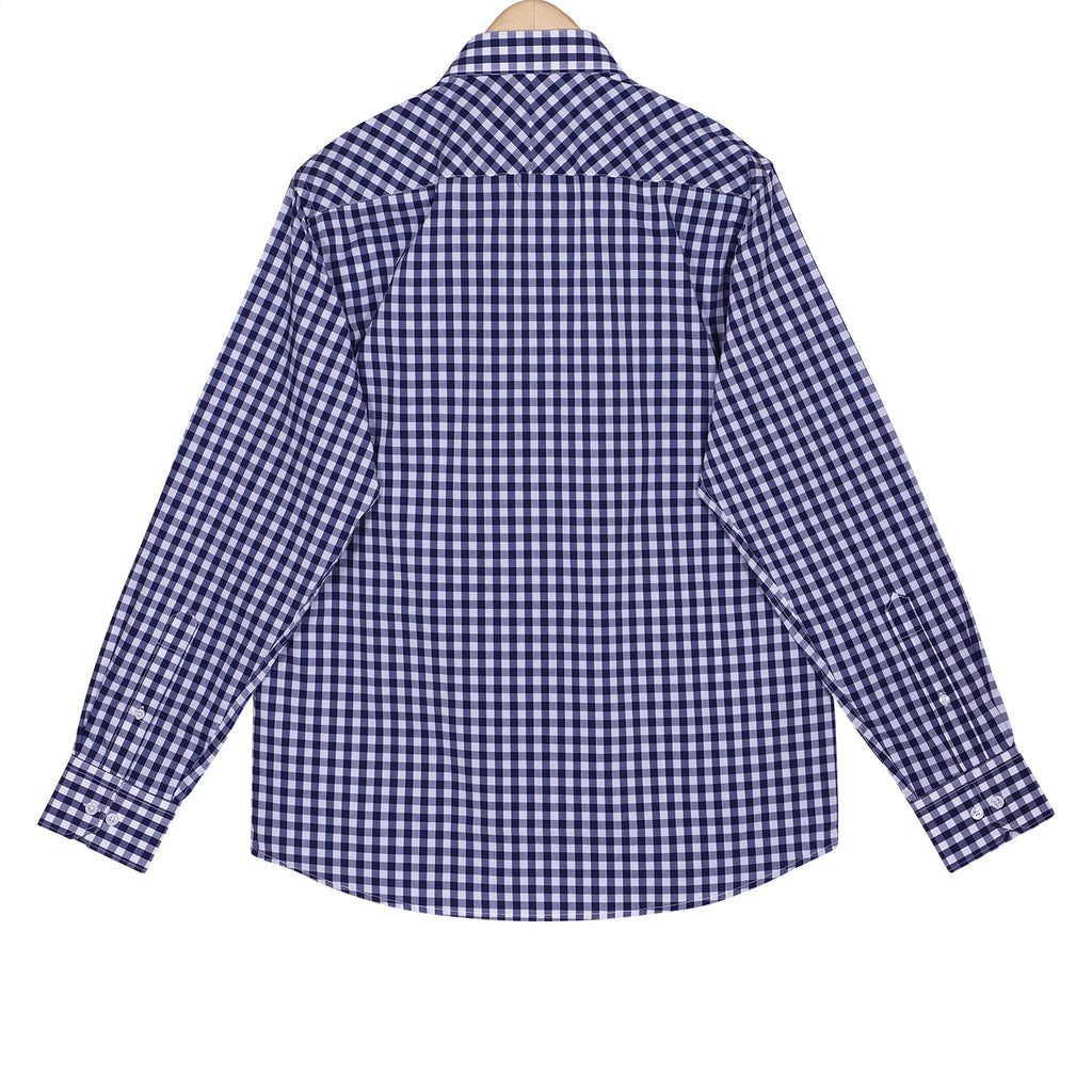 Luthai Navy Blue Button-Down Gingham Checks 2 Ply Giza Cotton Shirt