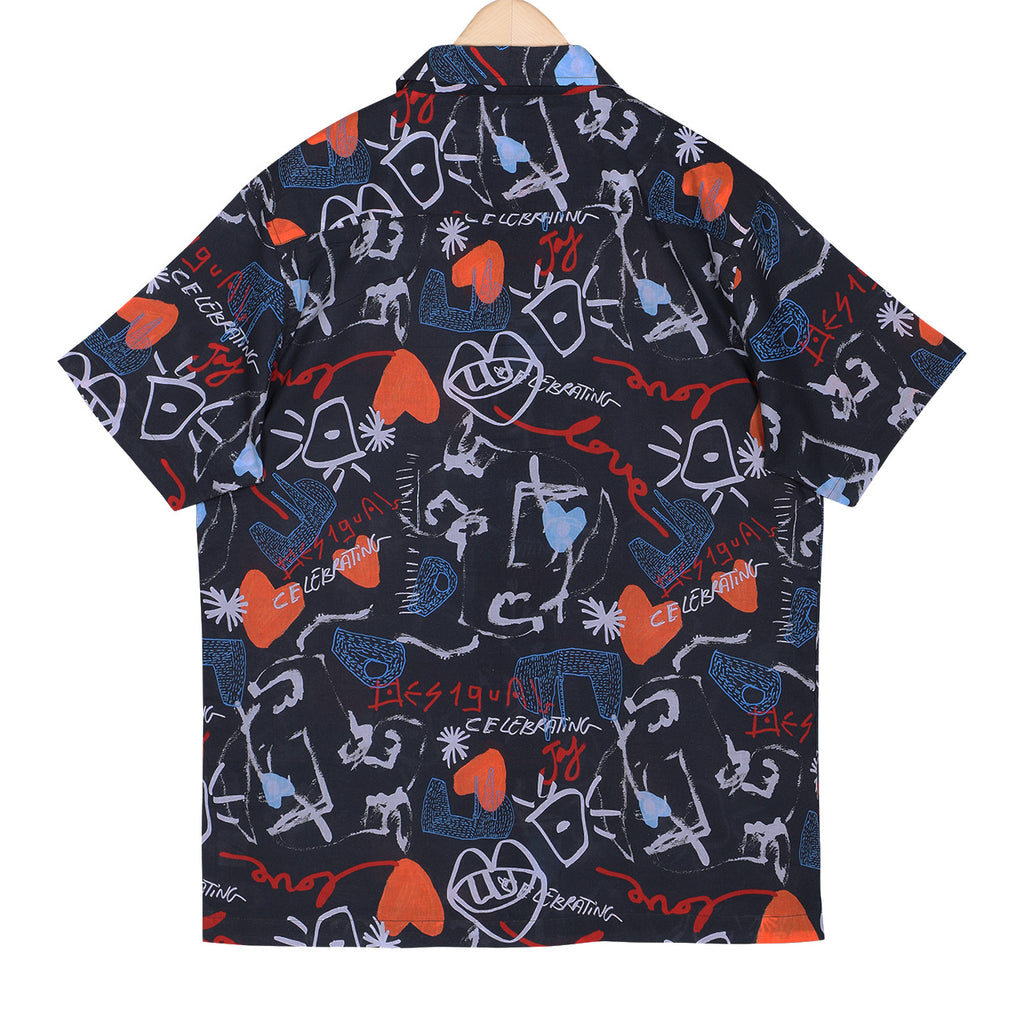 Black Celebration Print Cotton Open Collar half sleeve Shirt