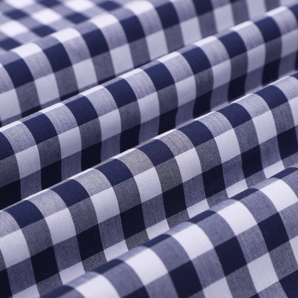 Luthai Navy Blue Button-Down Gingham Checks 2 Ply Giza Cotton Shirt