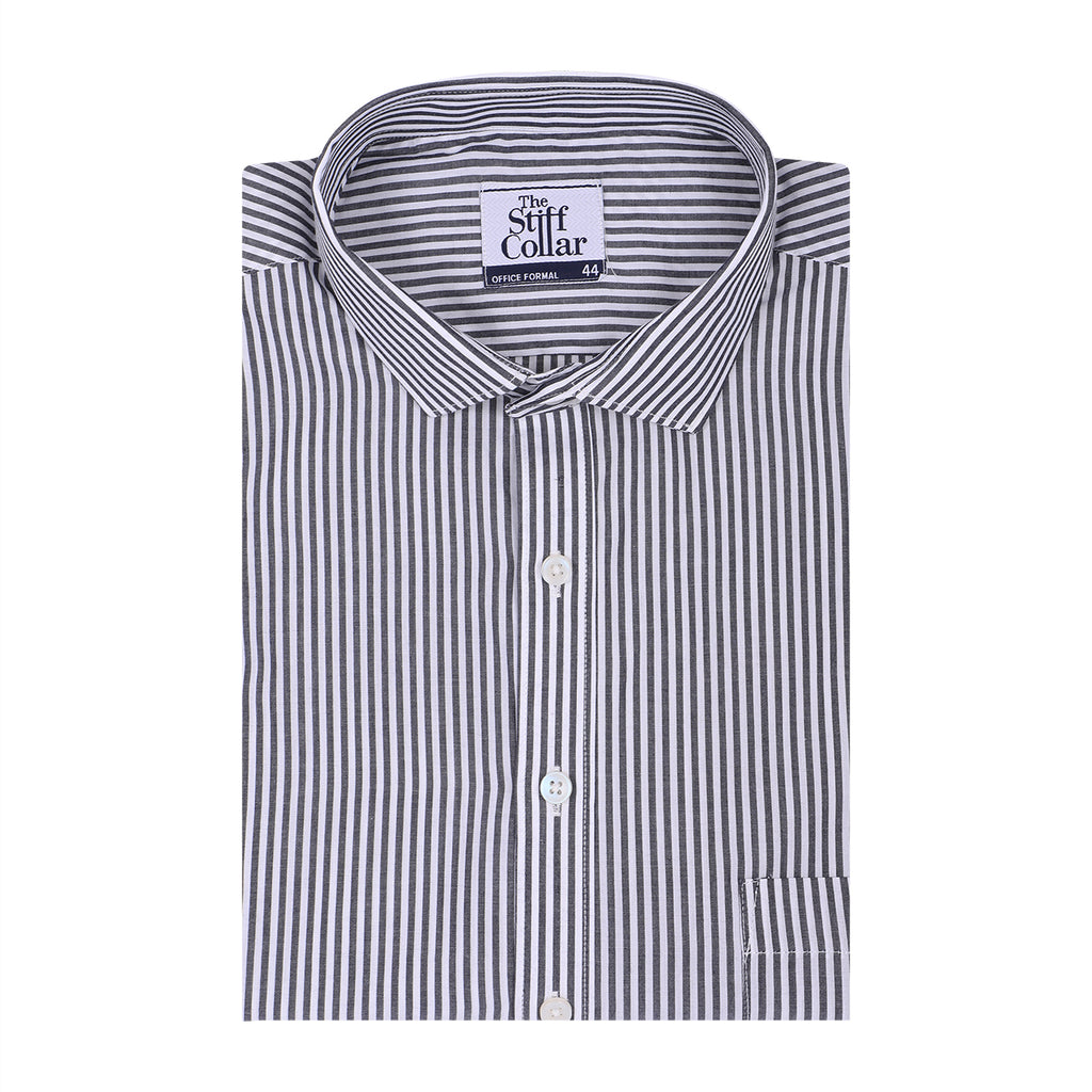 Carbon Black Candy Stripes Half Sleeve Cotton Shirt