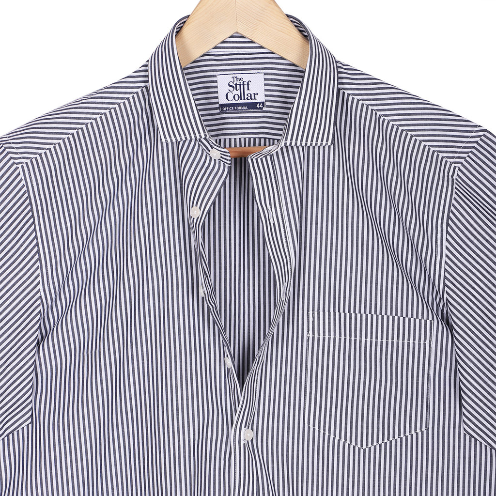 Carbon Black Candy Stripes Half Sleeve Cotton Shirt